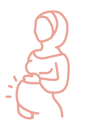 Eine schwangere Person mit Hijab hält ihren Bauch